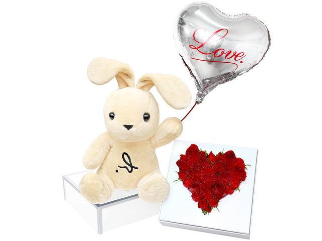 Florist Gift Set - agnès b.Lapin Plush with Valentine's Red Roses Box And Balloon A9 - VB20125A2 Photo