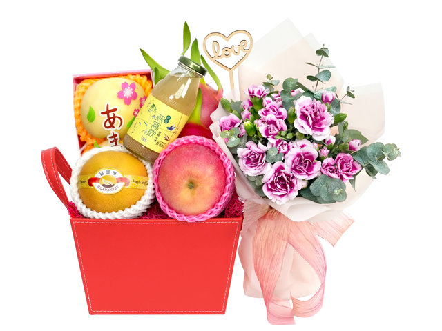 Fruit Basket - Mother's Day Gift & Small Bouquet Combo MF06 - MR0221A3 Photo